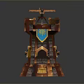 Medieval Castle Tower Structure With Stone Bricks Blue Emblem And Eagle Statue 3d model