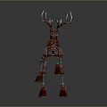Red Mechanical Deer Character With Robotic Antlers And Green Leg Components