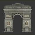 Classical Stone Arc de Triomphe With Arched Doorway Carved Reliefs Top Platform And Base