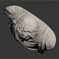 White Marble Classical Bust Sculpture With Curly Hair Drapery And Round Base On Dark Background