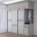Modern Wardrobe Design With Sliding Doors White Grey Panels Metal Handles And Storage Drawers