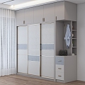 Modern Light Luxury Solid Wood sliding door Wardrobe Simple Bedroom Cabinet Combination Storage Cabinet 3d model