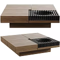 Modern Walnut Coffee Table Interior Design With Segmented Top And Slatted Black Accent Detail 3d model
