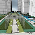 Modern Garden Landscape Design with Green Elements and High Rise Buildings