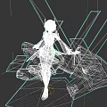 Game Movie Character With Blue Hair Purple Pink Outfit Standing On Platform And Mechanical Structure