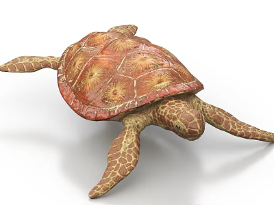 Orange Brown Sea Turtle With Patterned Shell And Webbed Flippers In Ocean 3d model