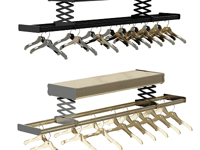 Black And Gold Overhead Retractable Clothes Hangers With Spring Mechanism For Closet 3d model