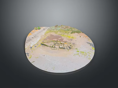 Round Miniature Scenic Landscape With Sandy Ground Green Vegetation And Stone Pathways 3d model