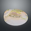 Round Miniature Scenic Landscape With Sandy Ground Green Vegetation And Stone Pathways