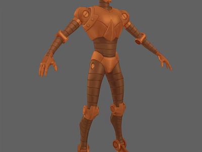 Game Movie Character Mechanical Robot With Armored Body And Copper Color 3d model