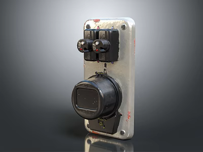 Industrial Metal Switch Panel With Black Toggle Switches And Sturdy Mounting Frame Design 3d model