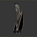 Elegant Harp as Home Living Decorative Musical Instrument with Wooden Design and Metal Accents