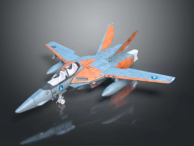 Orange and Blue Scale Model Jet With Detailed Cockpit And Missile Attachments 3d model