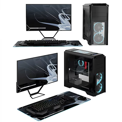 Sleek Modern PC Setup With Monitor Keyboard Desktop Tower And Cooling Fans 3d model