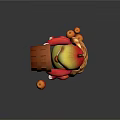 Cute Game Movie Character With Leaf On Head Holding Wooden Barrel And Small Orange Ball