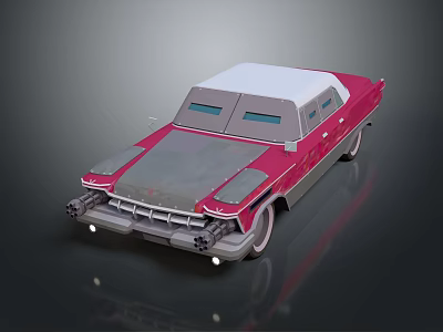 Vintage Red And White Car With Chrome Grille Illuminated Headlights Classic Design 3d model