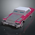 Vintage Red And White Car With Chrome Grille Illuminated Headlights Classic Design