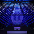 Modern Fashion Runway Stage With Blue Illuminated Geometric Lines And Futuristic Lighting Design