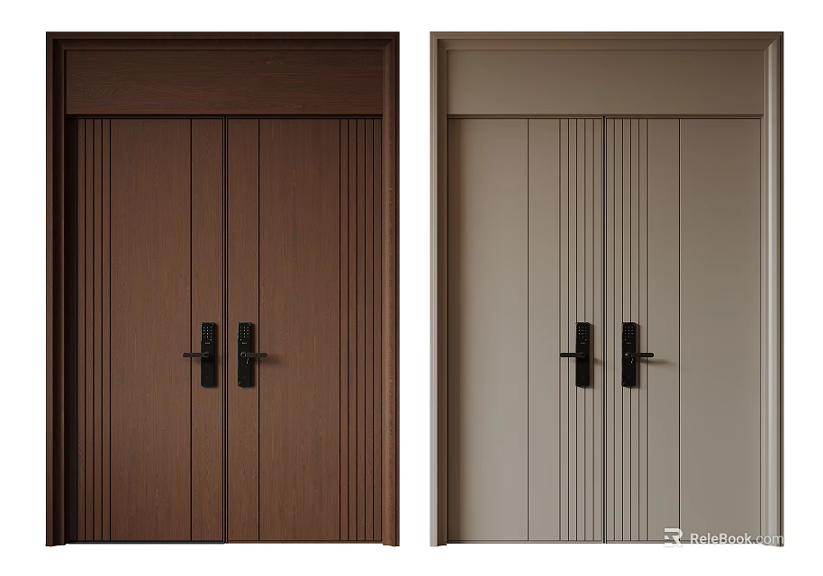 Modern Vertical Striped Double Doors In Brown And Beige For Interior Design 3d model 
