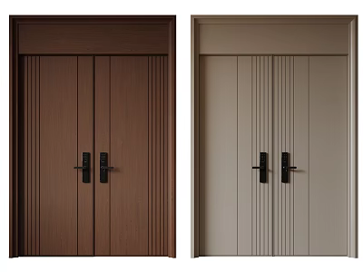 Modern Vertical Striped Double Doors In Brown And Beige For Interior Design 3d model