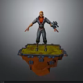 Red Haired Adventurer With Fantasy Creature On Yellow Red Platform With Blue Accents