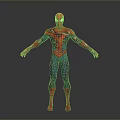 SpiderMan Character In Red And Blue Torn Suit Standing With Arms Outstretched