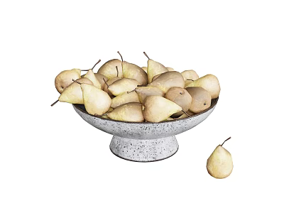 Fresh Ripe Pears in White Speckled Bowl with Single Pear on Table 3d model