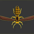 Detailed Yellow and Black Striped Wasp with Brown Wings 3D Rendering Model