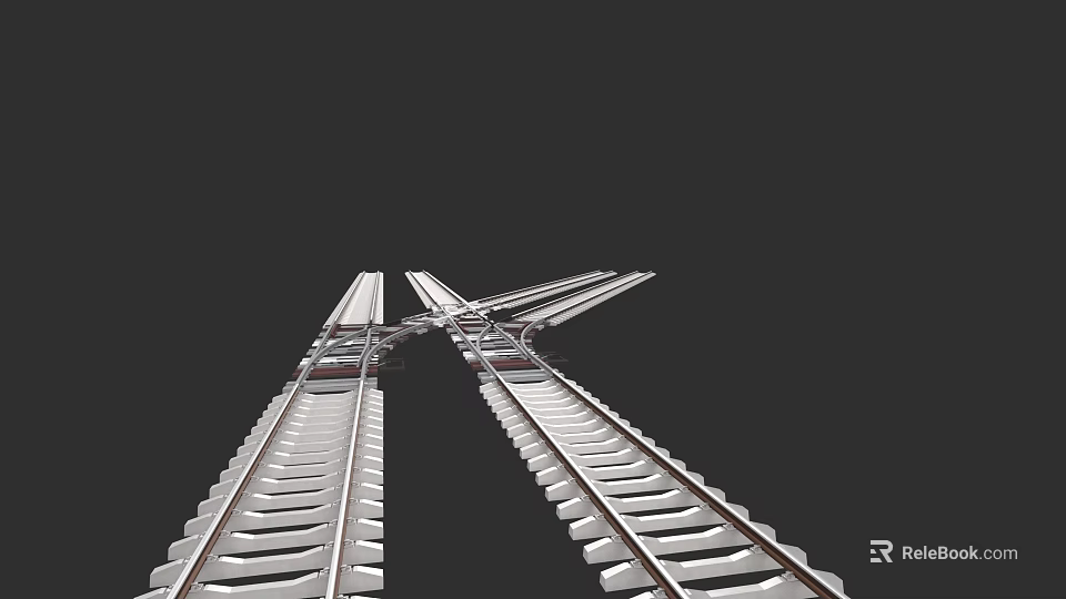 Train Traveling On Crossing Railroad Tracks With Metal Rails And Framework 3d model 