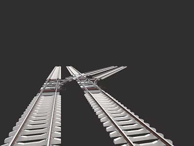 Train Traveling On Crossing Railroad Tracks With Metal Rails And Framework 3d model