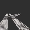 Train Traveling On Crossing Railroad Tracks With Metal Rails And Framework