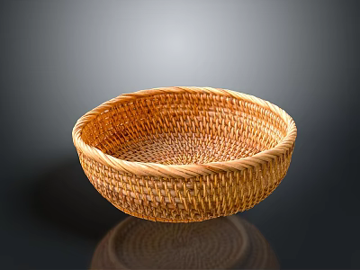 Handwoven Natural Wicker Basket With Round Shape And Intricate Weave Pattern 3d model