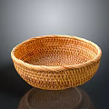 Handwoven Natural Wicker Basket With Round Shape And Intricate Weave Pattern