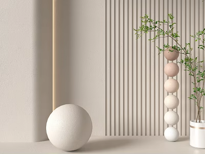 Modern Sculptural Art With Large Sphere And Stacked Neutral Toned Balls In Light Colored Setting 3d model
