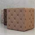 Upholstered Sofa Stools with Tufted Design in Light Beige Medium and Dark Brown 3d model