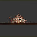 Cartoon Scene Featuring Red And White Striped Circus Tent With Small Stalls And Lamp Posts