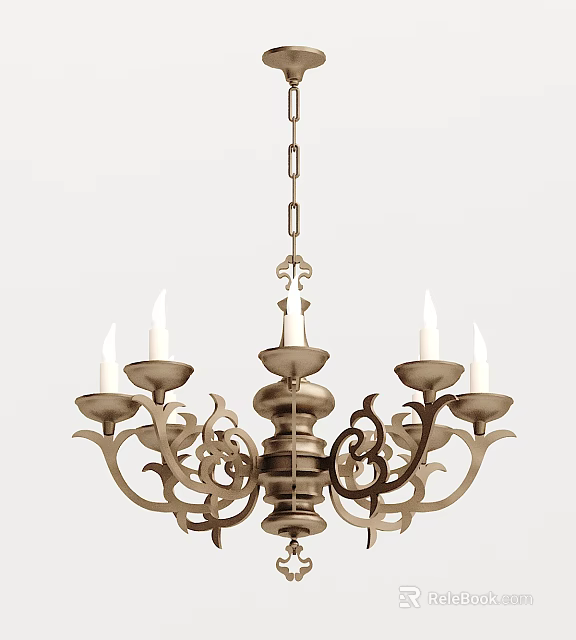 Classic Ornate Metal Chandelier With Candle Holders And Hanging Chain Design 3d model 