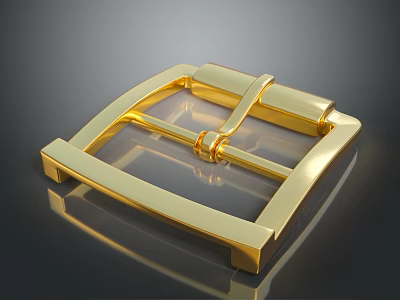 Golden Belt Buckle With Shiny Metal Surface And Classic Rectangular Shape Design 3d model
