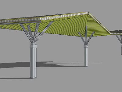 Outdoor Modern Pergola Architectural Design With Green Canopy And Metal Columns 3d model