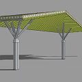 Outdoor Modern Pergola Architectural Design With Green Canopy And Metal Columns