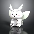 Cute White Cartoon Animal With Wings Antenna And Pink Cheeks Plush Figure On Black Surface