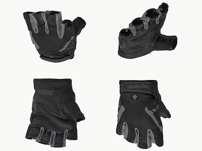 Black Tactical Fingerless Gloves With Non Slip Grip And Protective Padding 3d model
