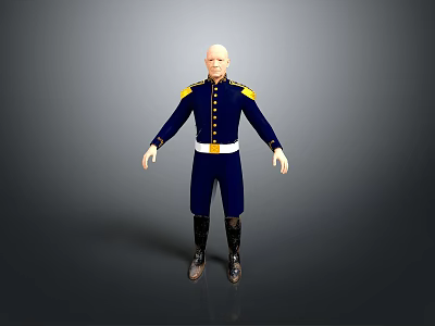 Navy Blue Military Style Uniform With Gold Epaulets White Belt And Black Boots 3d model