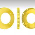 3D Rendered Yellow Automotive Circular Gears Featuring Toothed Edges and Holes