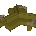 Modern Green Sectional Sofa with Small Round Coffee Tables and Comfortable Cushions 3d model