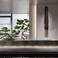 Garden Ornaments with Pine Tree Stones and Hanging Decor in Modern Indoor Window Space