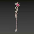 Elegant Enchanted Staff With Red Top Golden Decorations Chain Brown Shaft And Colored Accents