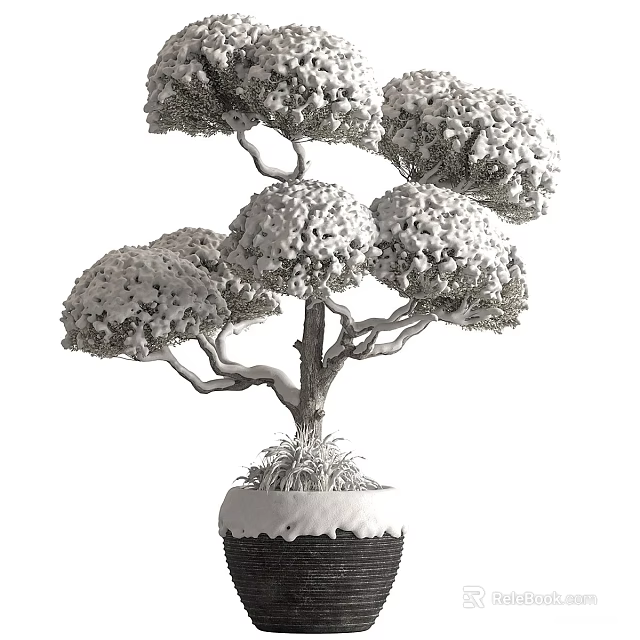 Bonsai Tree With Lush Foliage And Curved Trunk In Decorative Ceramic Pot 3d model 