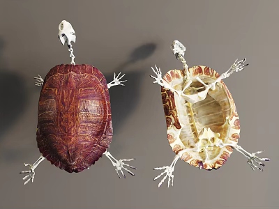 Reptile Turtle Exhibit Featuring Red Textured Shell And Detailed Skeleton Structure 3d model