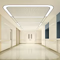 Hospital Outpatient Clinic Corridor With White Walls Wooden Doors Ceiling Lights And Shiny Floor